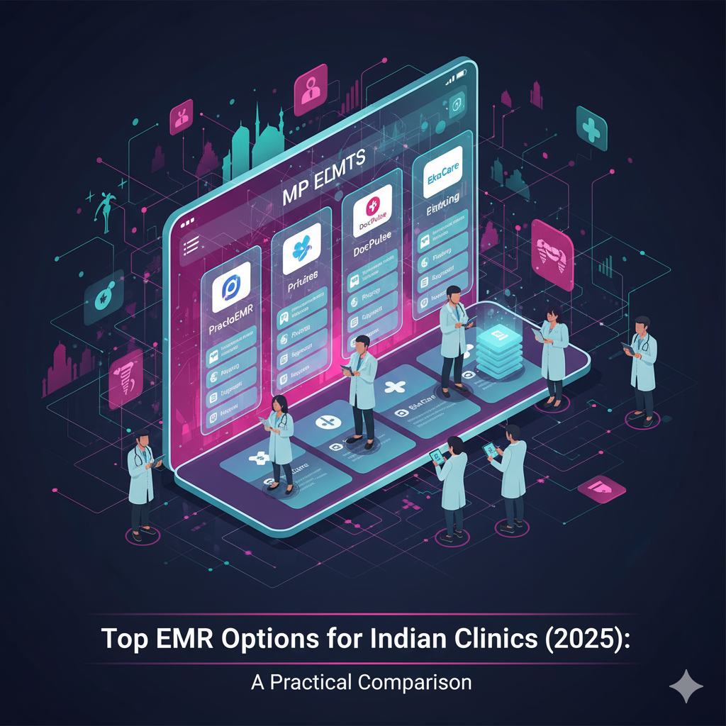 Clinician evaluating EMR options on a laptop